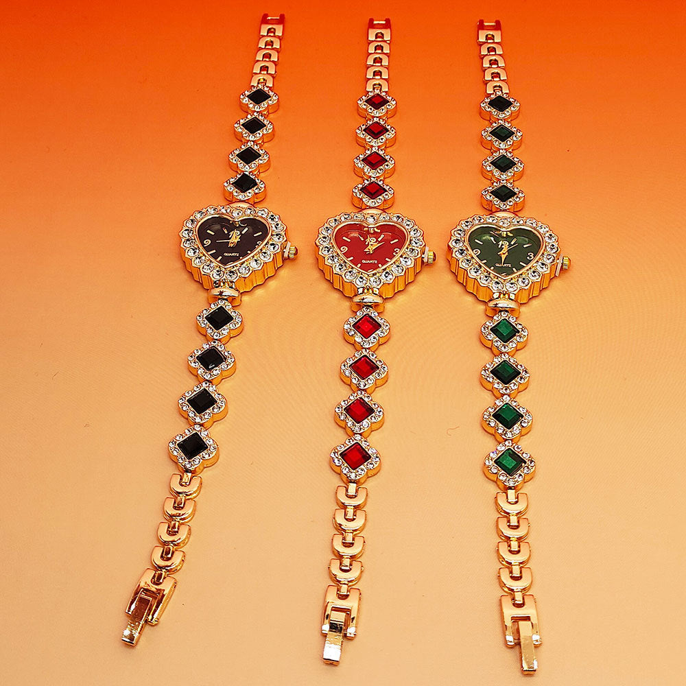 Fashion Love Heart Bracelet & Diamond Quartz Watch Set - Women's Valentine's Day Gift
