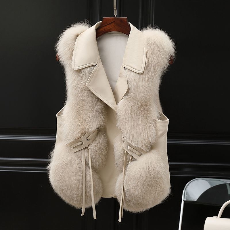 Women's Faux Fur Vest - Short Patchwork Fox Fur Coat, Elegant Warm Winter Outerwear
