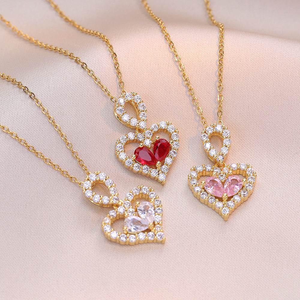 Women's Luxury Rhinestone Heart Pendant Necklace - Crystal Party Jewelry Gift