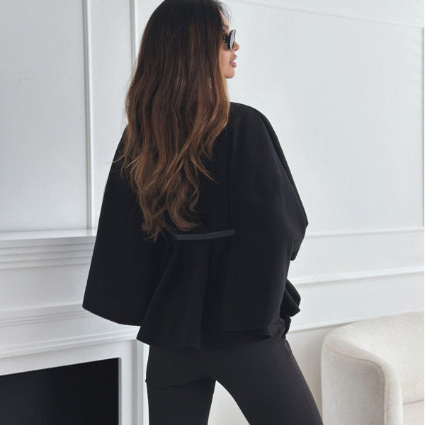 New Stand Collar Batwing Sleeves Cloak Top With Belt