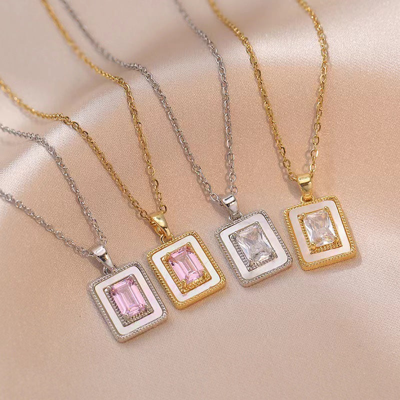 Elegant Square Zircon Pendant Necklace – Trendy Sugar Color Celebrity Style