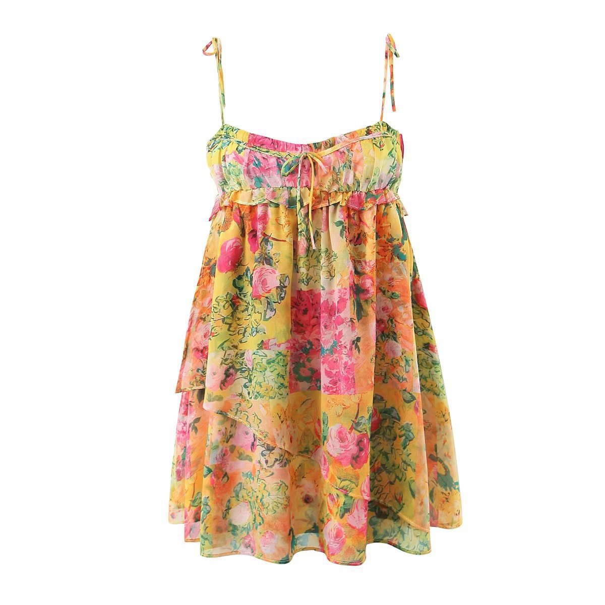 Flowers Print Suspender Dress