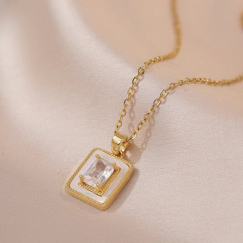 Elegant Square Zircon Pendant Necklace – Trendy Sugar Color Celebrity Style
