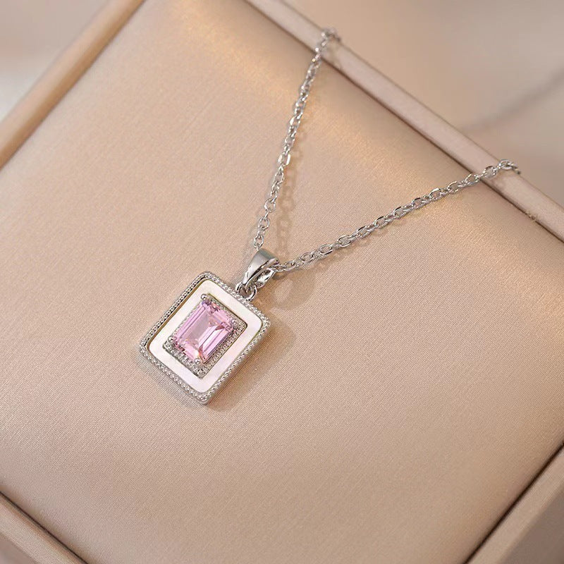 Elegant Square Zircon Pendant Necklace – Trendy Sugar Color Celebrity Style