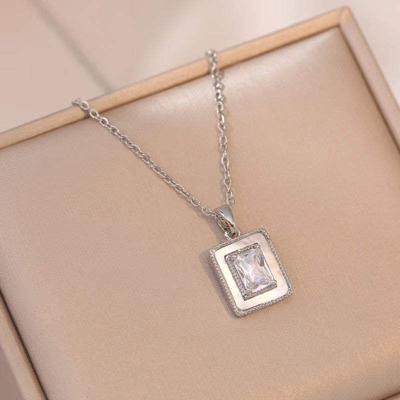 Elegant Square Zircon Pendant Necklace – Trendy Sugar Color Celebrity Style