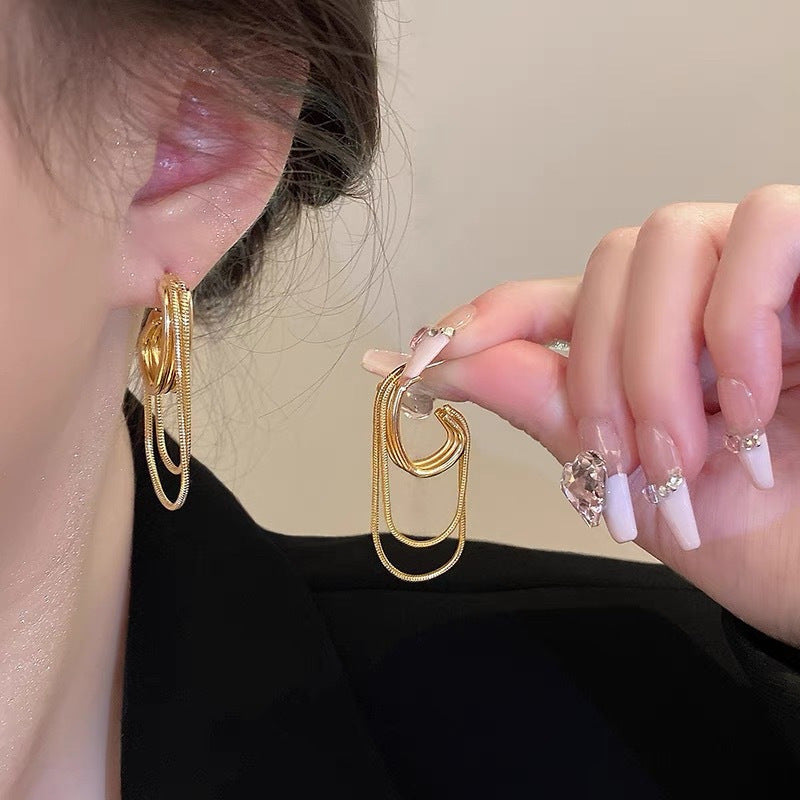 Light Luxury Minority High-grade Multi-layer Chain Long Fringe Earrings for Women