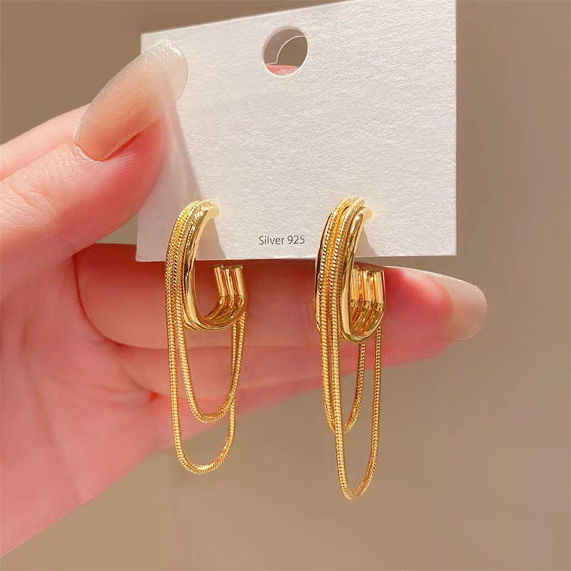 Light Luxury Minority High-grade Multi-layer Chain Long Fringe Earrings for Women