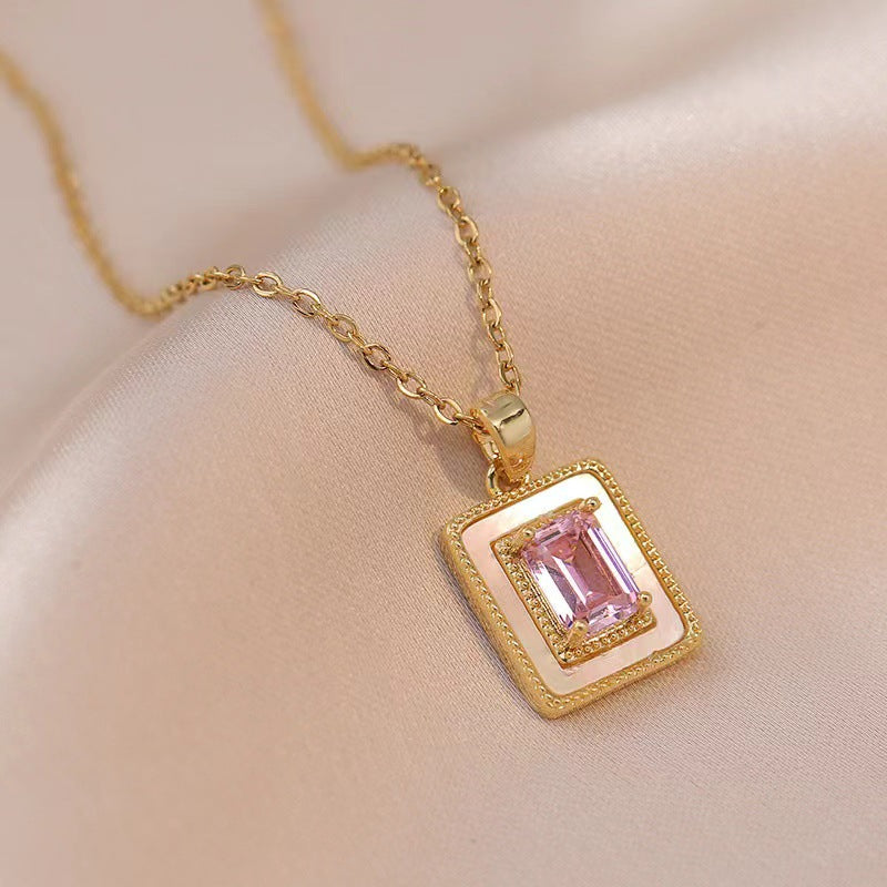 Elegant Square Zircon Pendant Necklace – Trendy Sugar Color Celebrity Style