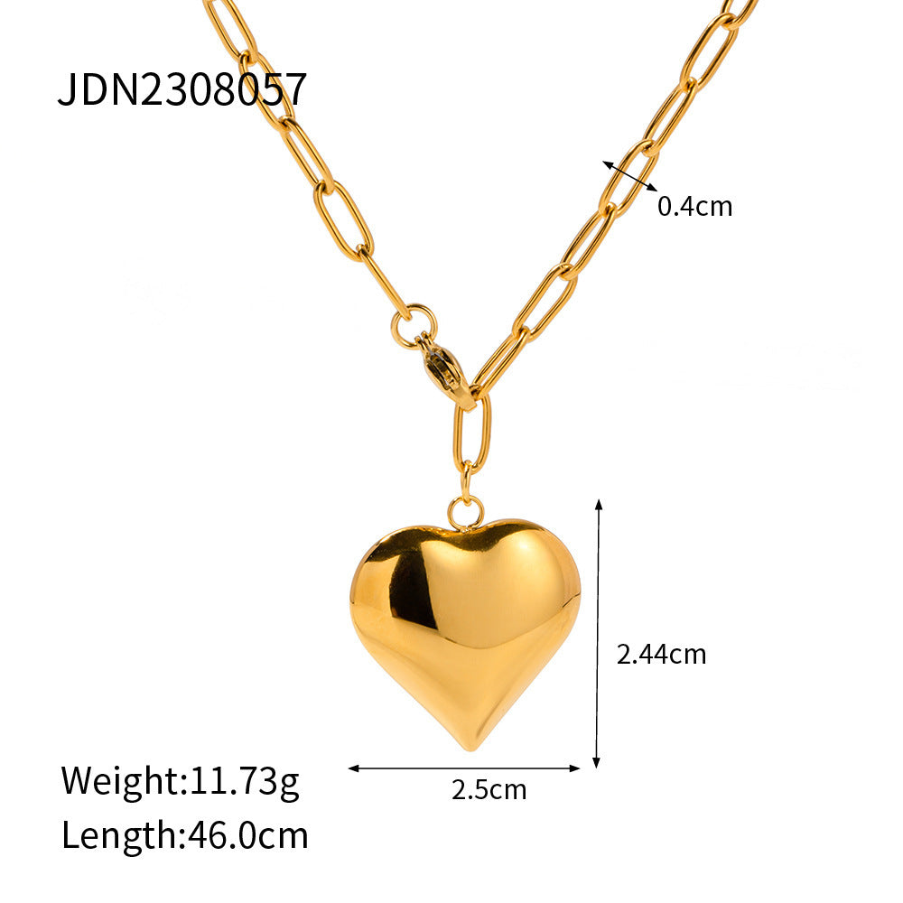 Gold Plated Stainless Steel Love Heart Necklace | Hypoallergenic Chunky Water-Resistant Women’s Jewelry | Smooth & Tarnish-Free