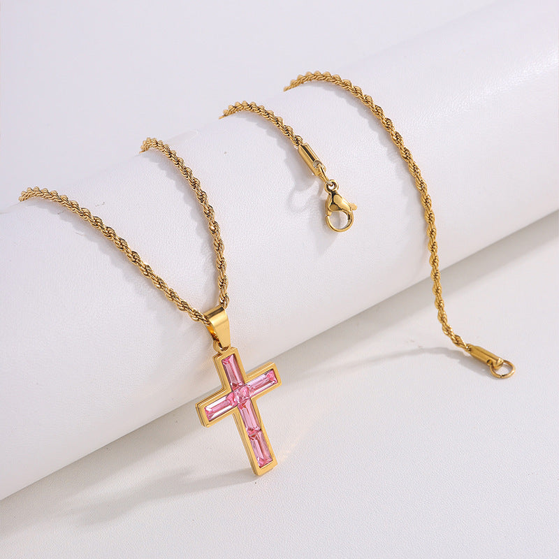 European & American Diamond Cross Necklace - Fashion Jewelry, No Color Fading