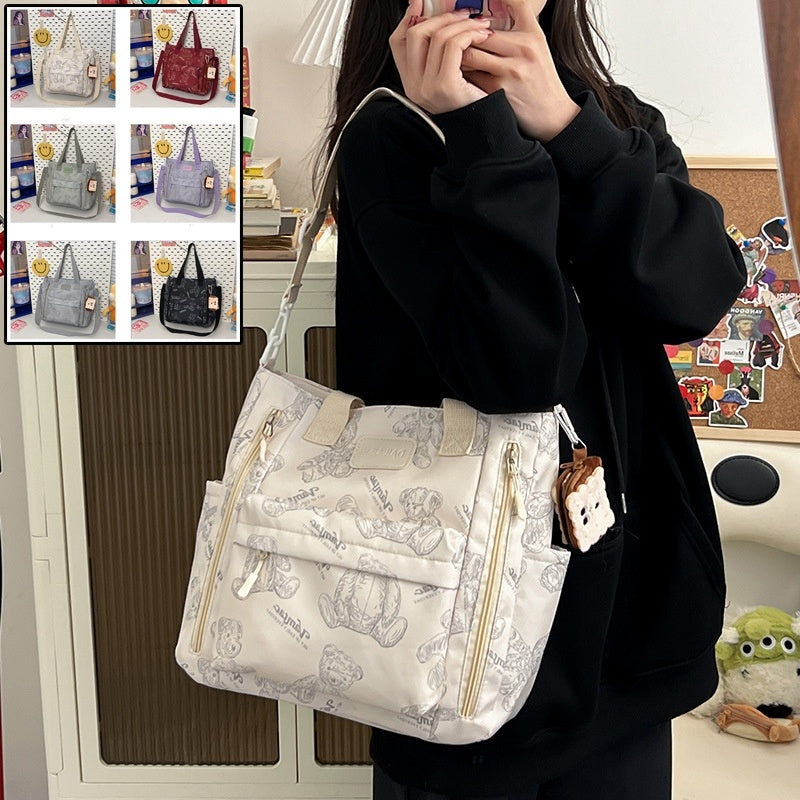 Bear Print Large Capacity Tote - Multi-Pocket Crossbody & Shoulder Bag, Lightweight Handbag