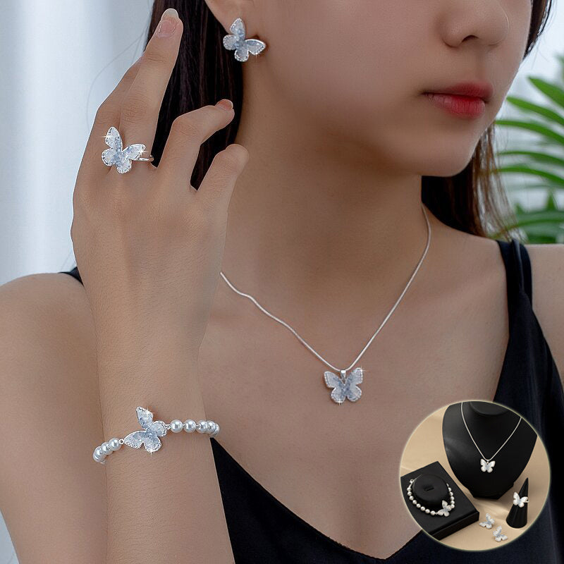 Blue Crystal Butterfly Necklace | Fashion Gradient Crystal Jewelry for Women