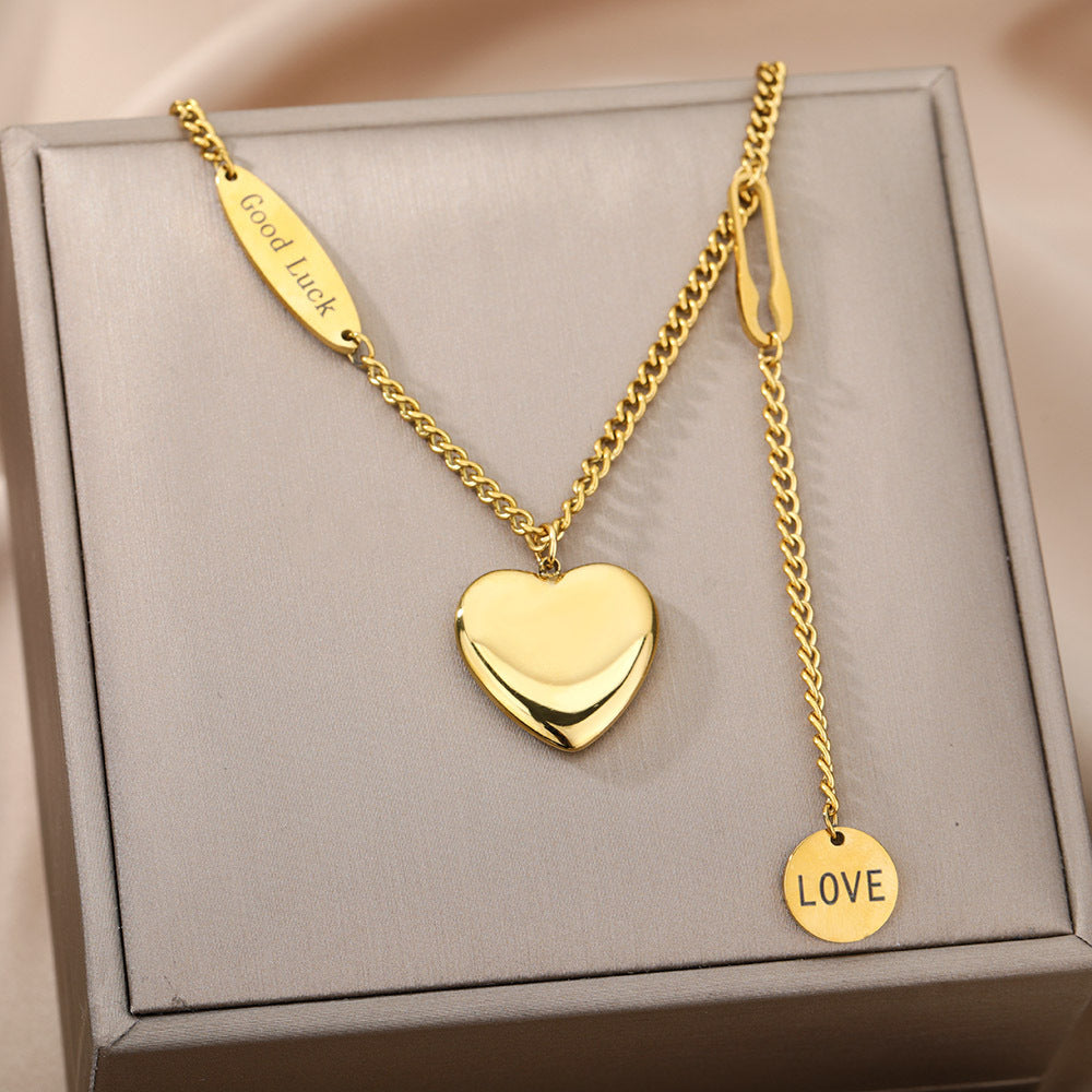 Multilayer Heart Pendant Necklaces For Women Stainless Steel