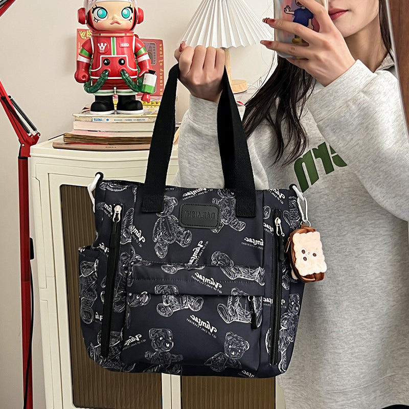 Bear Print Large Capacity Tote - Multi-Pocket Crossbody & Shoulder Bag, Lightweight Handbag