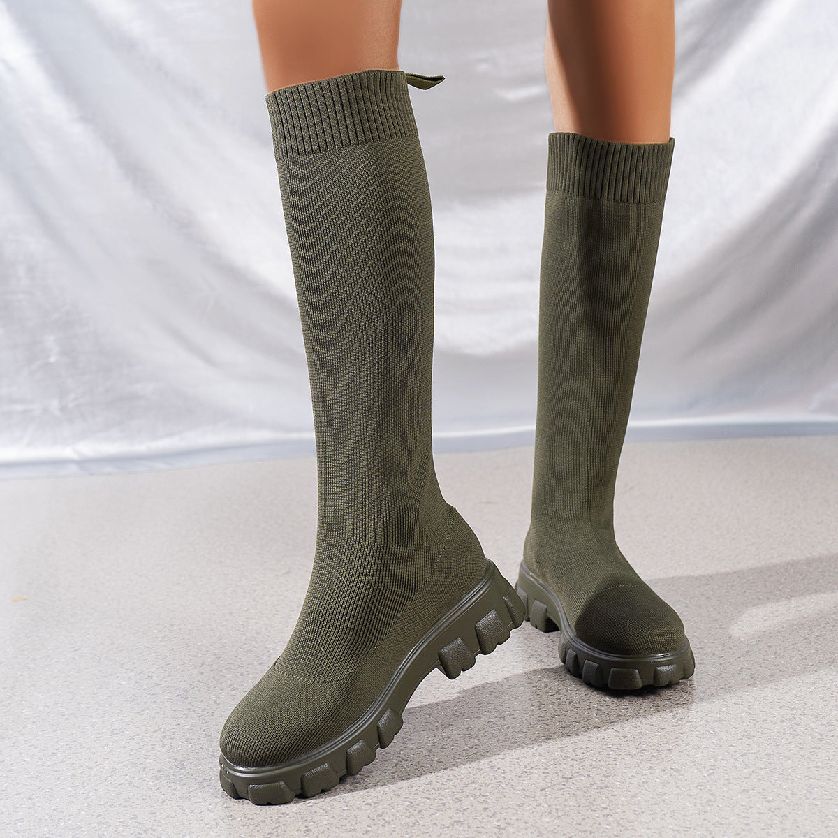 Women's Knitted Flyweave Boots - Breathable Thick-Soled Skinny Boots for Fall & Winter