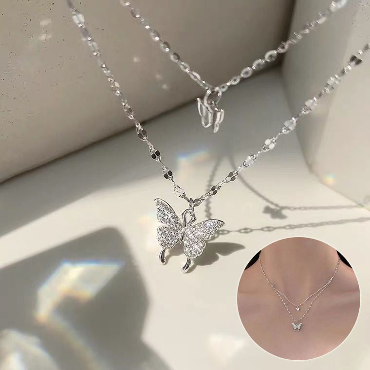 Double Butterfly Pendant Necklace | Gold Plated Butterfly Jewelry for Women | Engagement & Anniversary Gift
