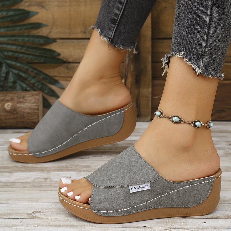 Women's Summer Wedge Slides – Thick Sole Fish Mouth Roman Sandals for Beach & Casual Wear