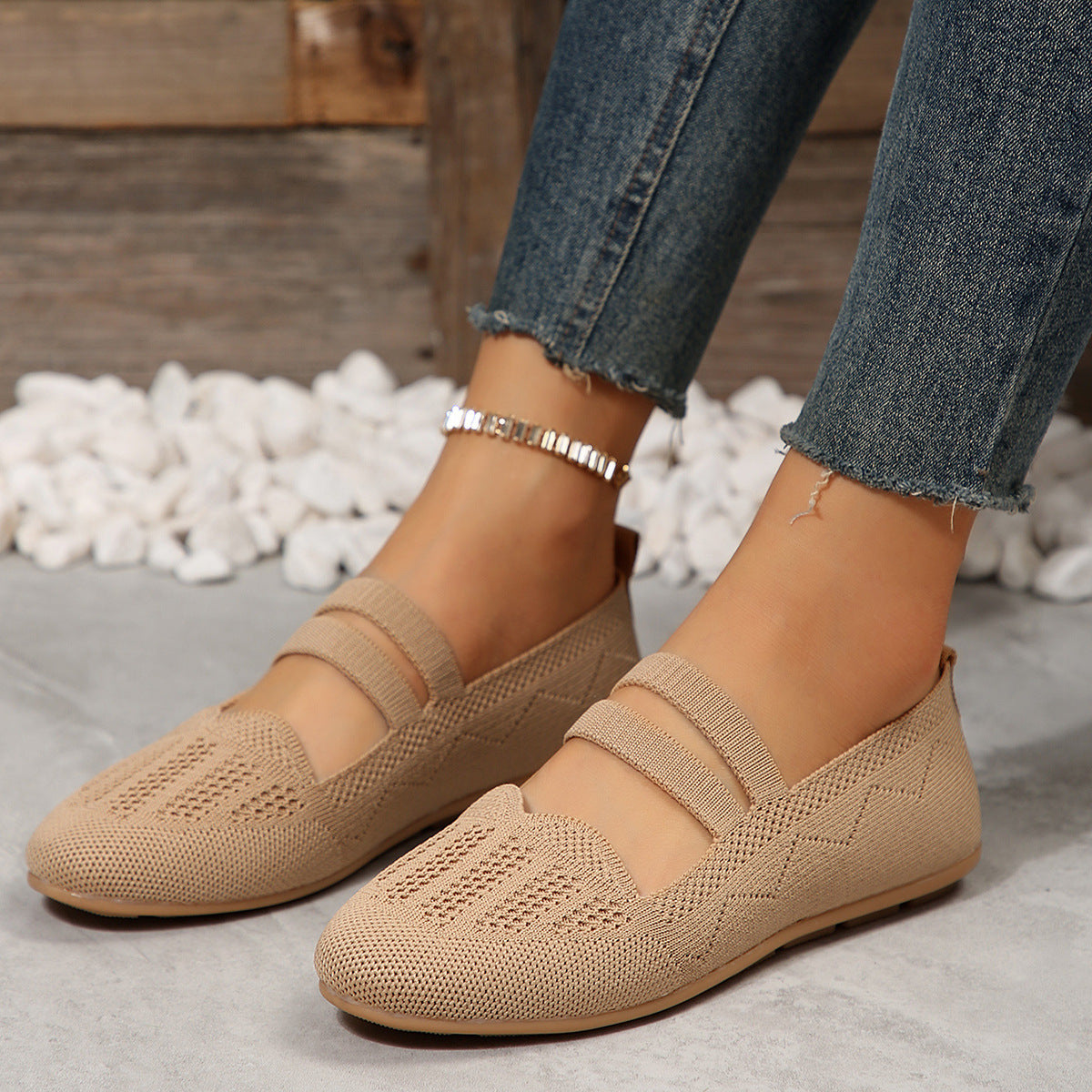 Women's Casual Mesh Flats | Low-Cut Round Toe Slip-On Knit Breathable Shoes | Lightweight Comfortable Walking Shoes