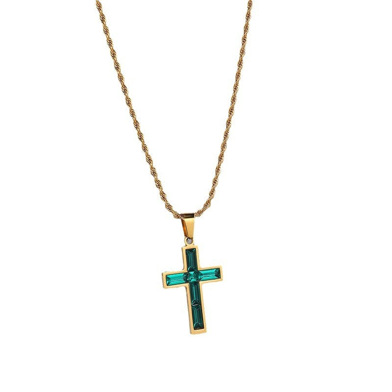 European & American Diamond Cross Necklace - Fashion Jewelry, No Color Fading