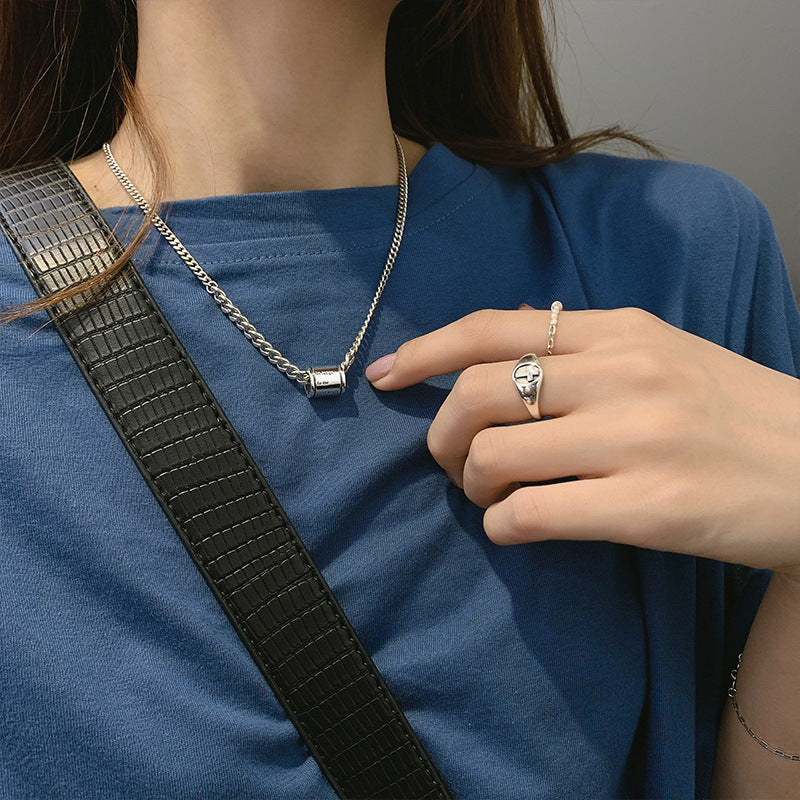 Thai Silver Geometric Cylindrical Pendant Necklace