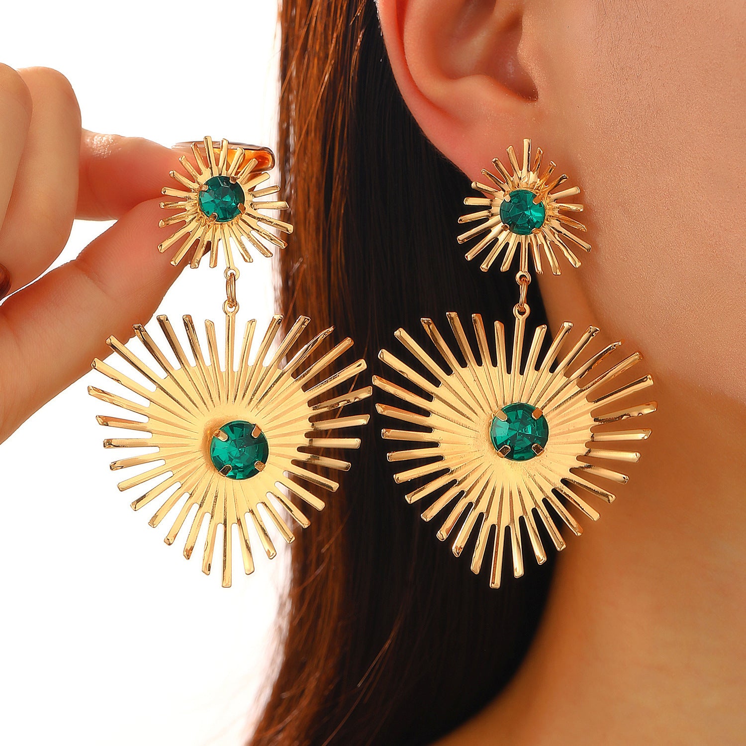Bohemian Sunflower Heart Earrings with Rhinestones - Statement Love Jewelry for Women, Valentine's Day Gift