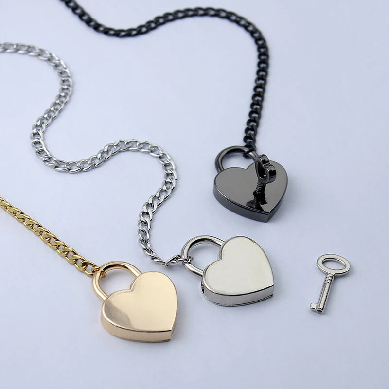 2025 Fashion Jewelry Slip Chain Necklace | Adjustable Long Cuban Necklace with Heart O-Ring & Lock Core Key Pendant