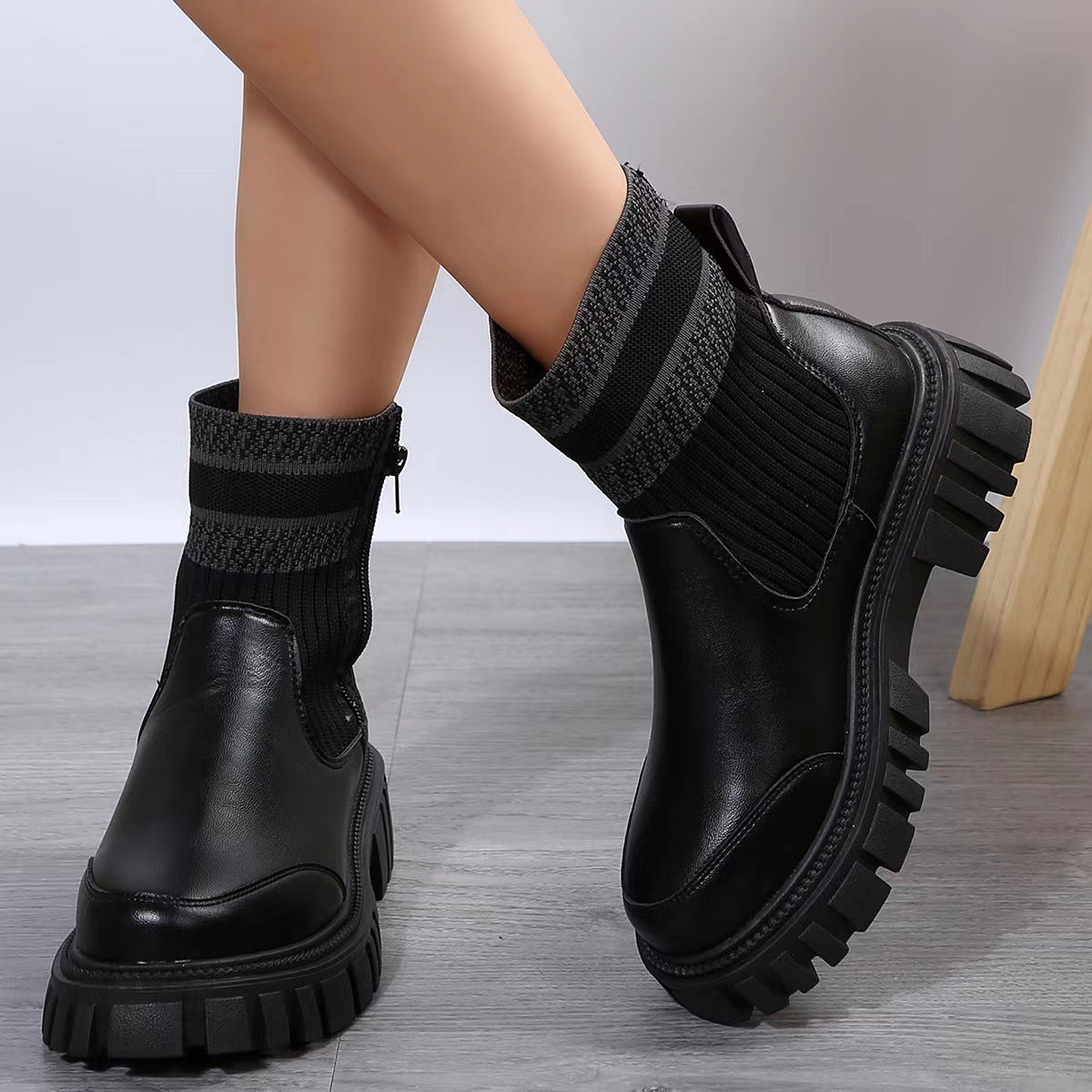 Fashion Mid-tube Boots With Zipper Design Non-slip