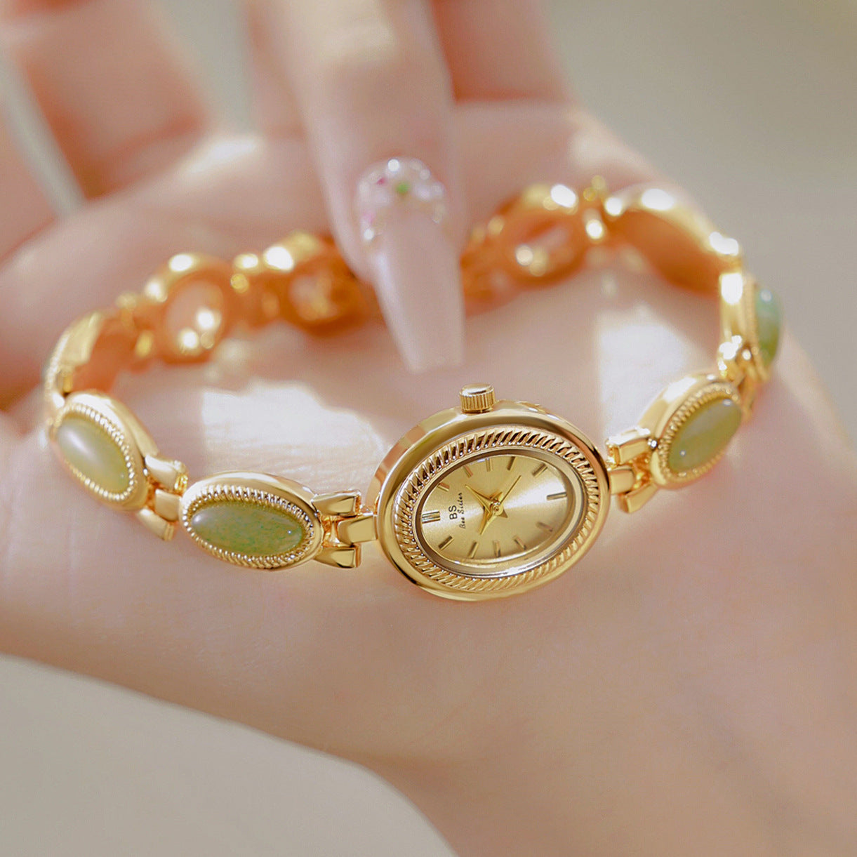 Women's Luxury Bracelet Watch - Waterproof Retro Design with Dongling Stone & Hetian Jade