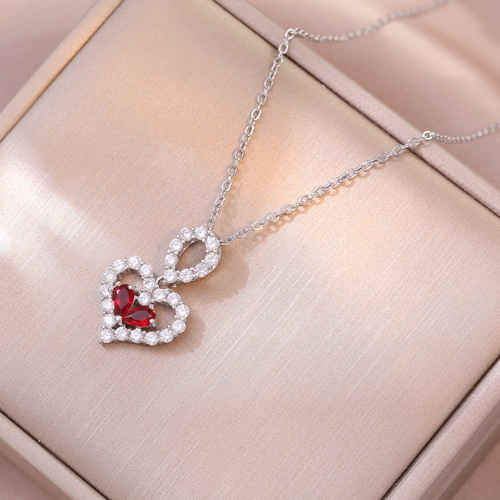 Women's Luxury Rhinestone Heart Pendant Necklace - Crystal Party Jewelry Gift
