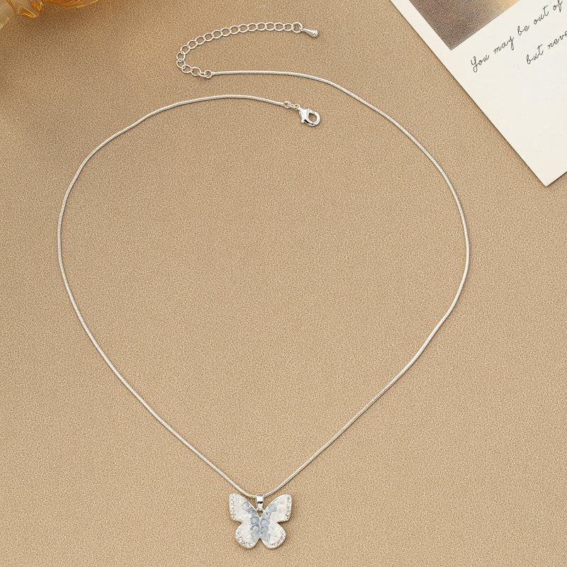Blue Crystal Butterfly Necklace | Fashion Gradient Crystal Jewelry for Women