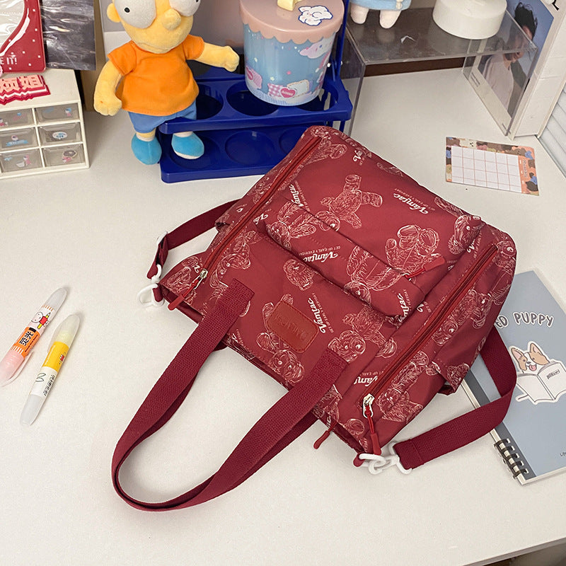 Bear Print Large Capacity Tote - Multi-Pocket Crossbody & Shoulder Bag, Lightweight Handbag