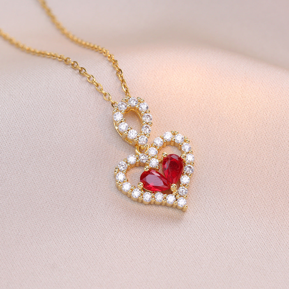 Women's Luxury Rhinestone Heart Pendant Necklace - Crystal Party Jewelry Gift