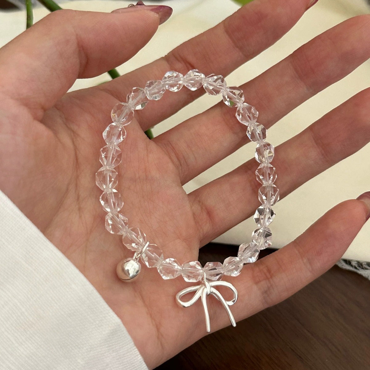 Transparent Crystal Bow Pendant Bracelet