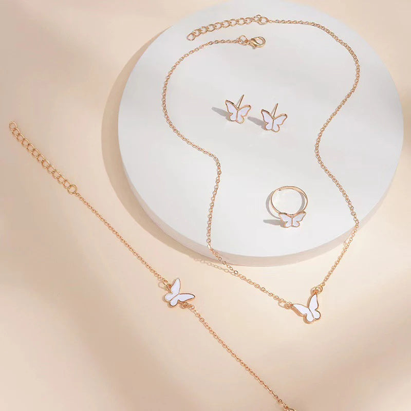 5PCS Butterfly Jewelry Set for Women | Necklace, Earrings, Ring & Bracelet | Bridal Wedding Gift