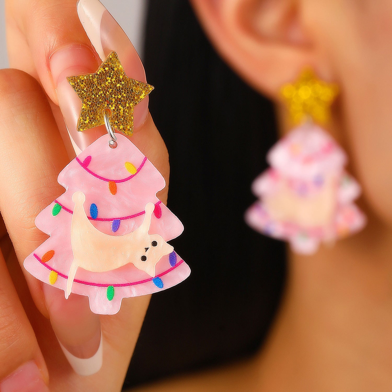 Christmas Tree Kitty Creative Christmas Acrylic Earrings