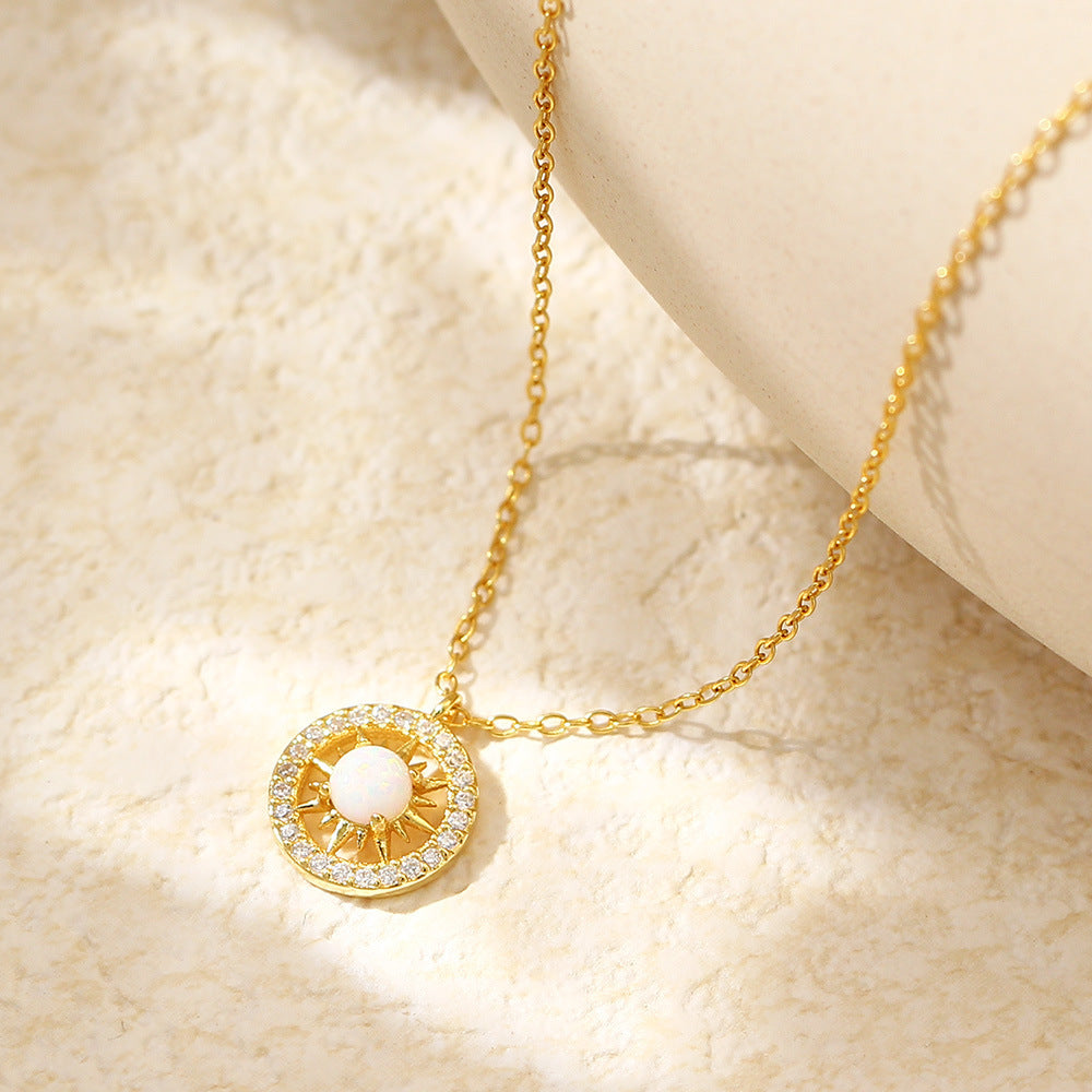 Fashion Jewelry Niche Moon & Sun Necklace | Silver Opal Celtic Moon Pendant with Sun & Asterism Diamond Detail