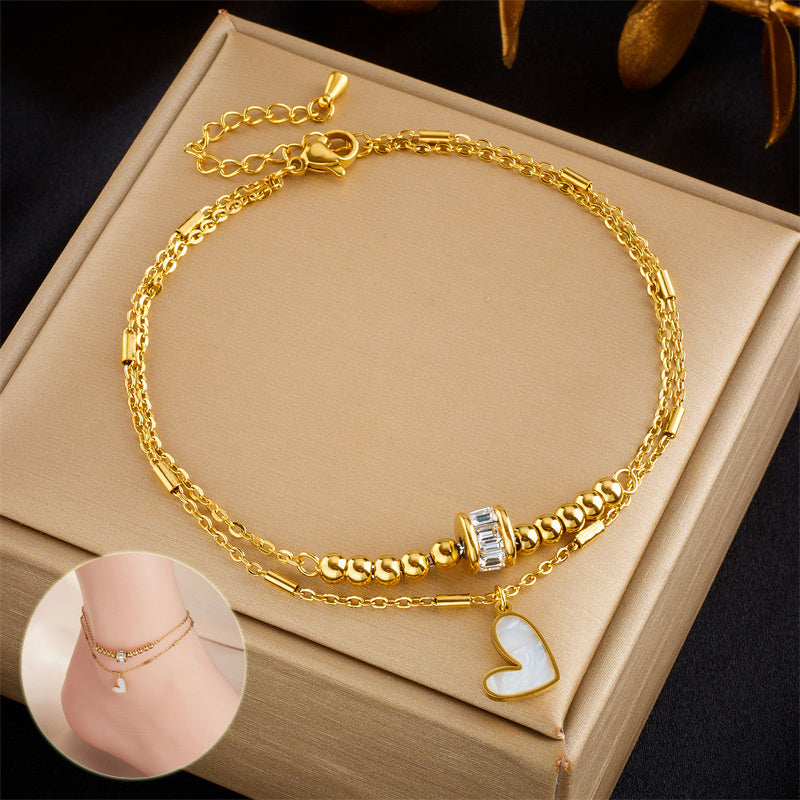 Boho Classic Love Heart Ankle Chain Double Layer