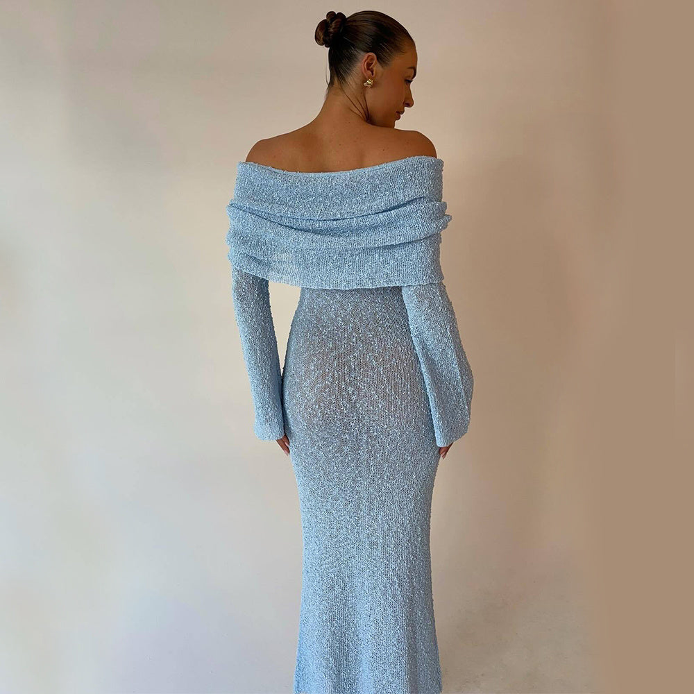 New One-shoulder Knitted Long-sleeved Dress