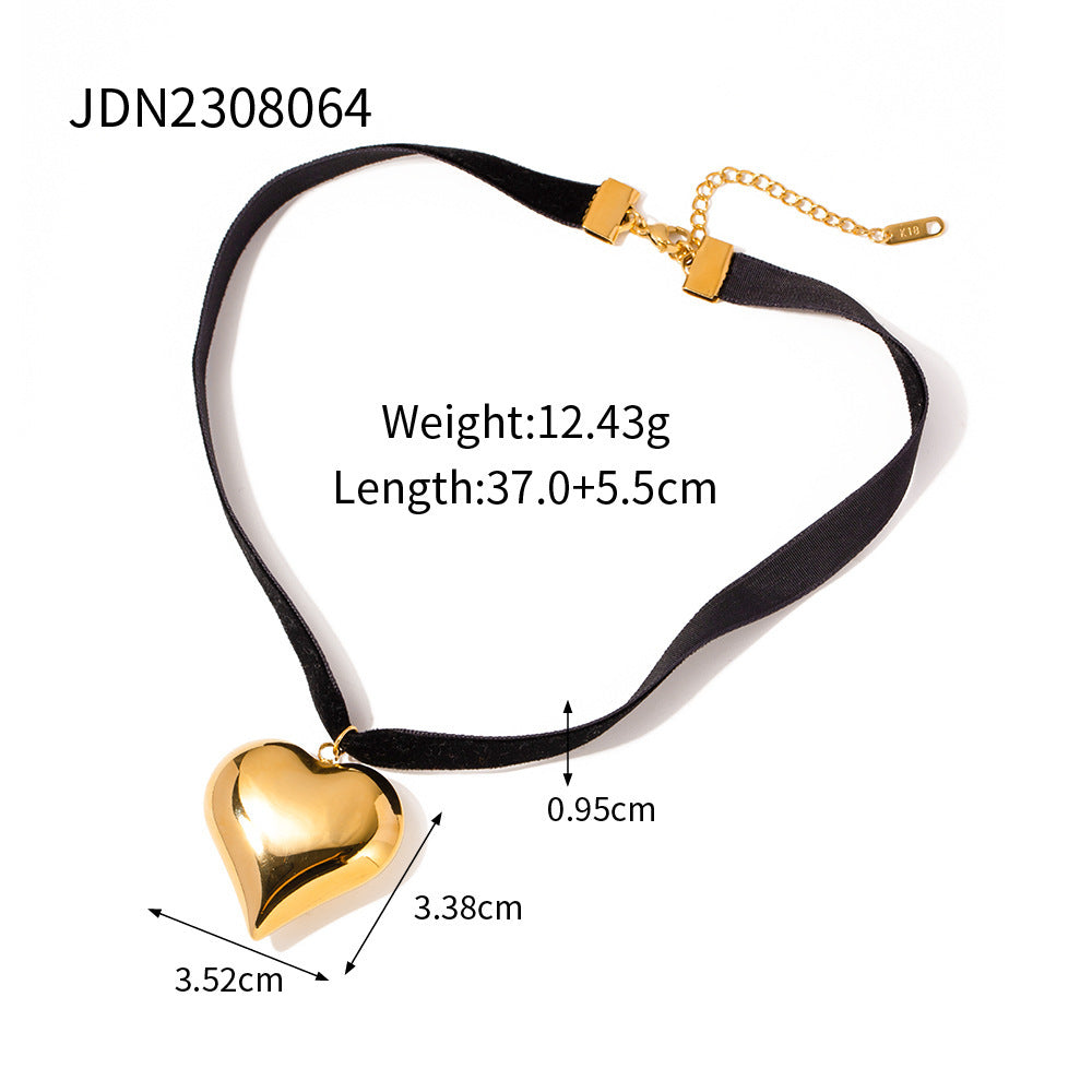 Gold Plated Stainless Steel Love Heart Necklace | Hypoallergenic Chunky Water-Resistant Women’s Jewelry | Smooth & Tarnish-Free
