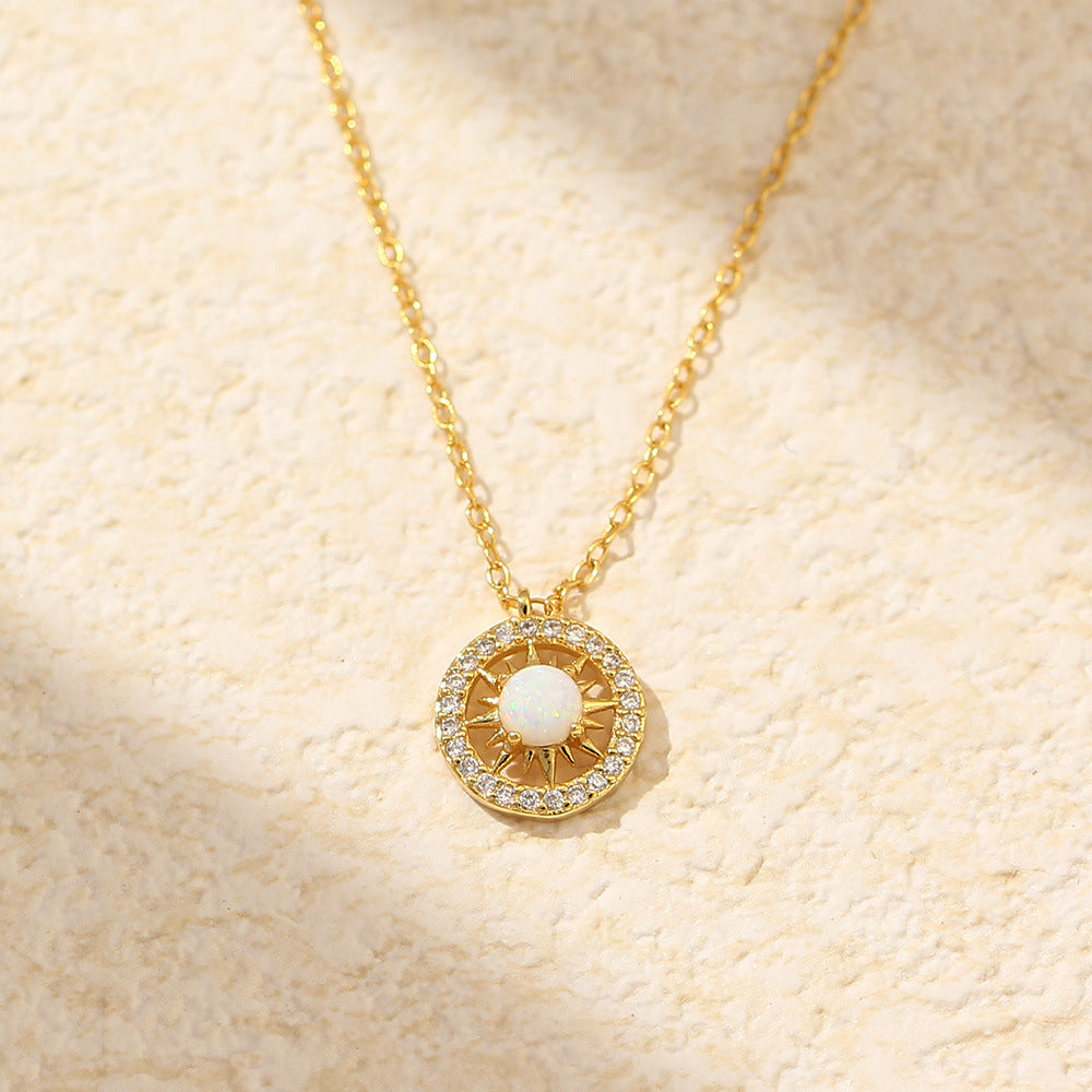 Fashion Jewelry Niche Moon & Sun Necklace | Silver Opal Celtic Moon Pendant with Sun & Asterism Diamond Detail