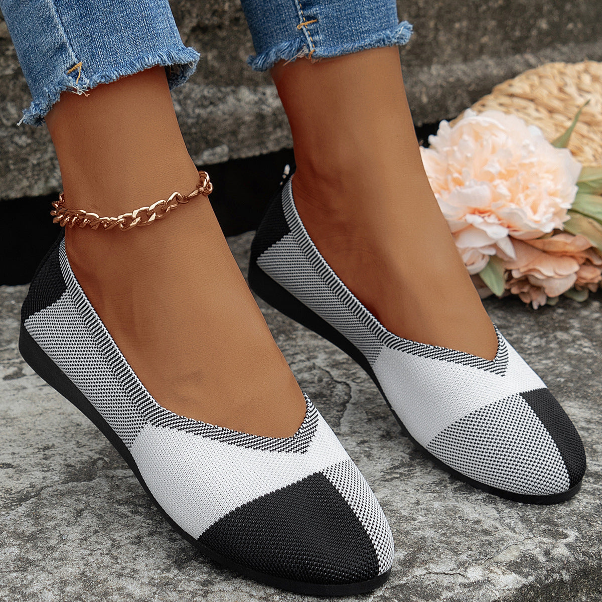 Fashion Colorblock Flats for Women | Breathable Flying Woven Loafers Slip-On Comfortable Shoes