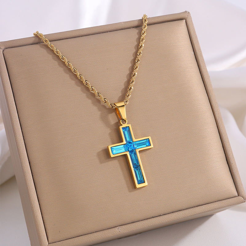 European & American Diamond Cross Necklace - Fashion Jewelry, No Color Fading