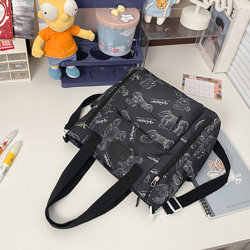 Bear Print Large Capacity Tote - Multi-Pocket Crossbody & Shoulder Bag, Lightweight Handbag