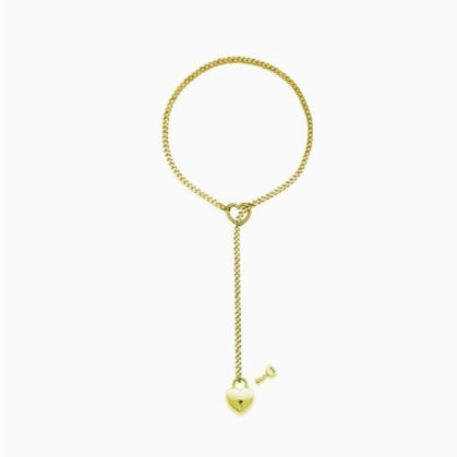 2025 Fashion Jewelry Slip Chain Necklace | Adjustable Long Cuban Necklace with Heart O-Ring & Lock Core Key Pendant