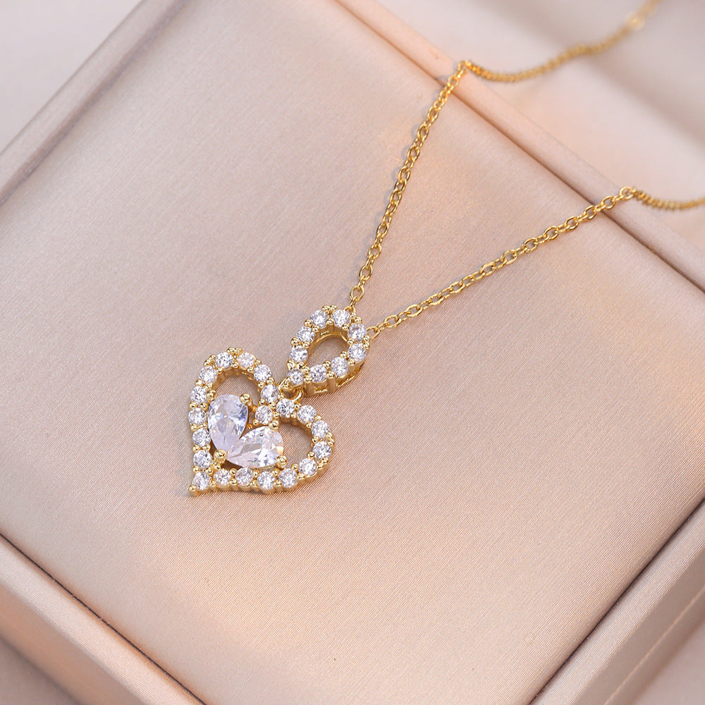 Women's Luxury Rhinestone Heart Pendant Necklace - Crystal Party Jewelry Gift