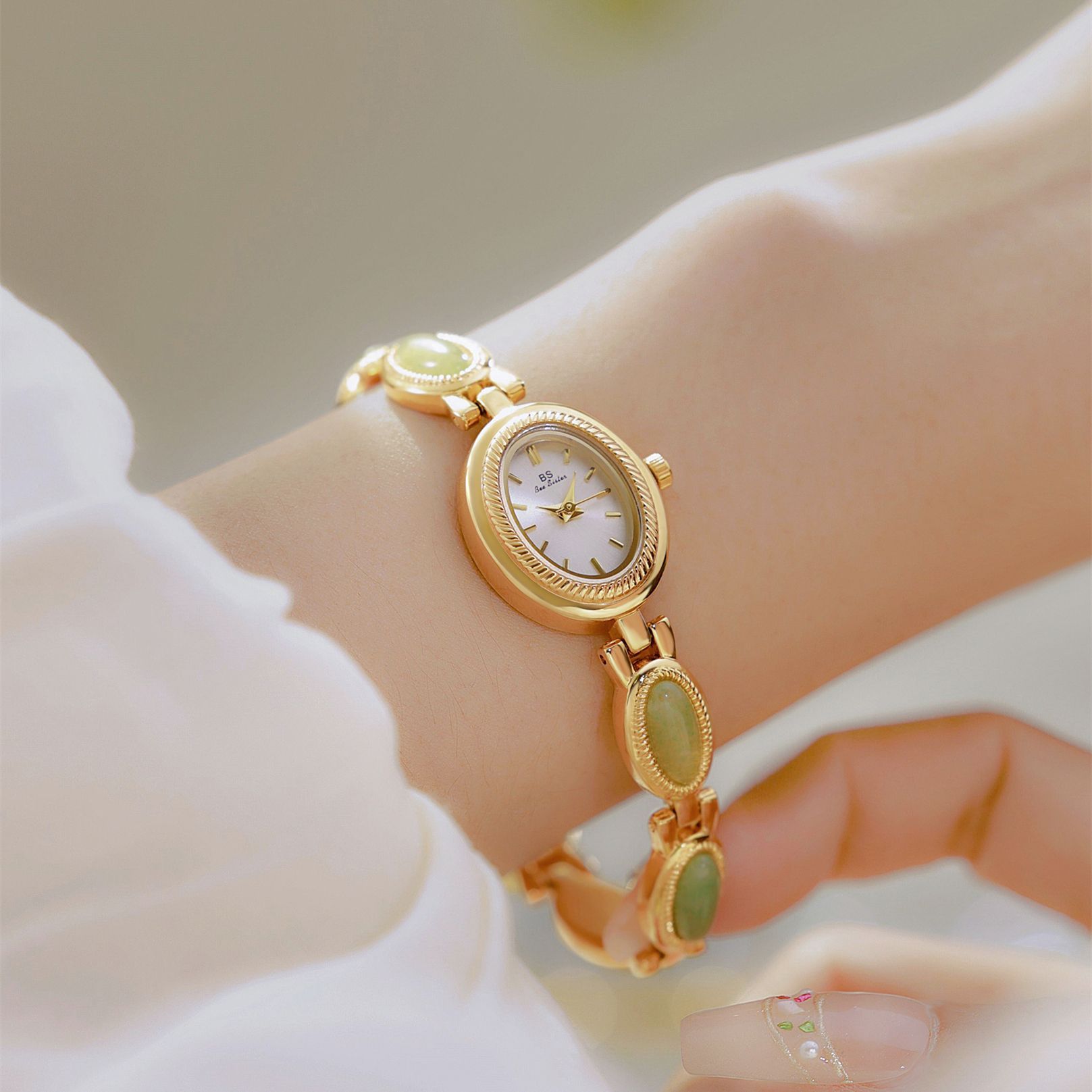 Women's Luxury Bracelet Watch - Waterproof Retro Design with Dongling Stone & Hetian Jade