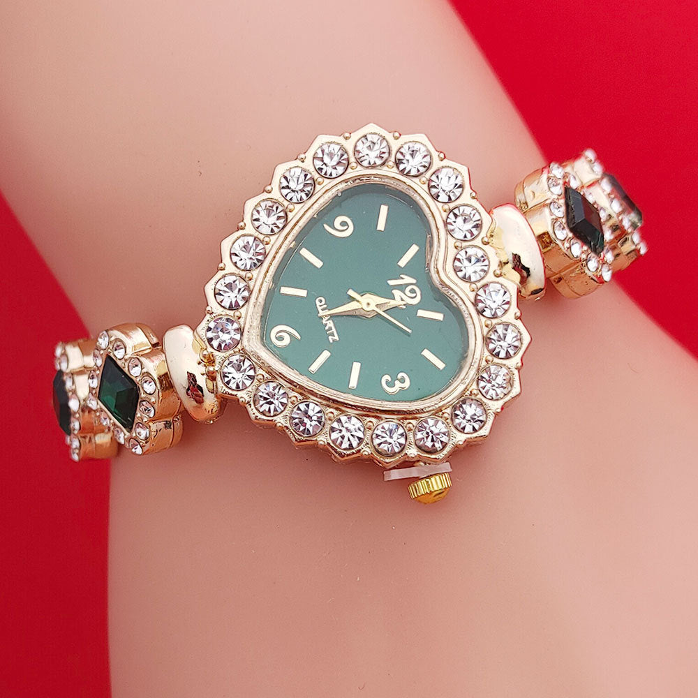 Fashion Love Heart Bracelet & Diamond Quartz Watch Set - Women's Valentine's Day Gift