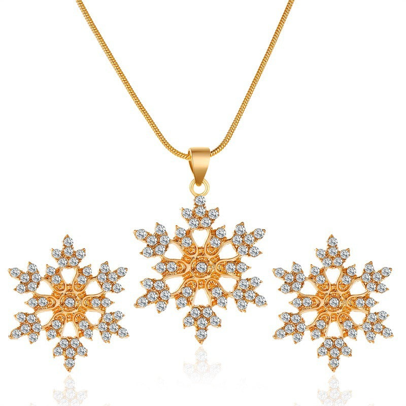 Women's 3pcs Snowflake Jewelry Set – Rhinestone Earrings & Pendant Necklace Valentine's Gift