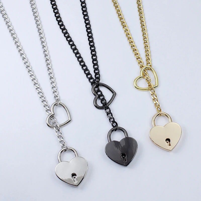 2025 Fashion Jewelry Slip Chain Necklace | Adjustable Long Cuban Necklace with Heart O-Ring & Lock Core Key Pendant