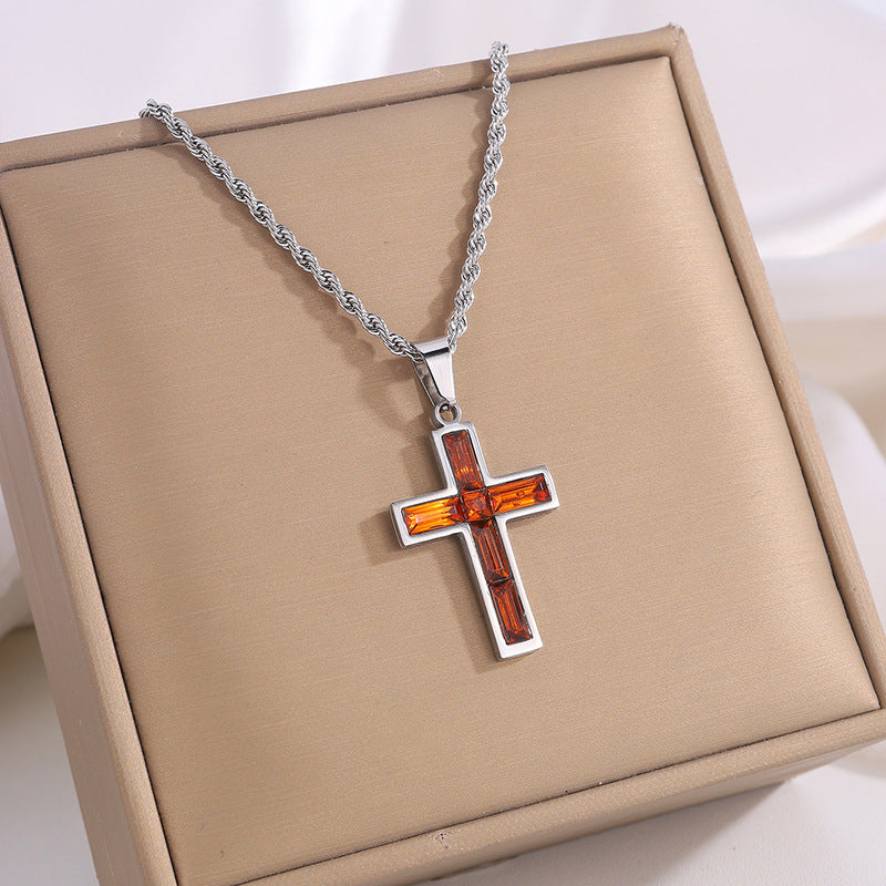 European & American Diamond Cross Necklace - Fashion Jewelry, No Color Fading